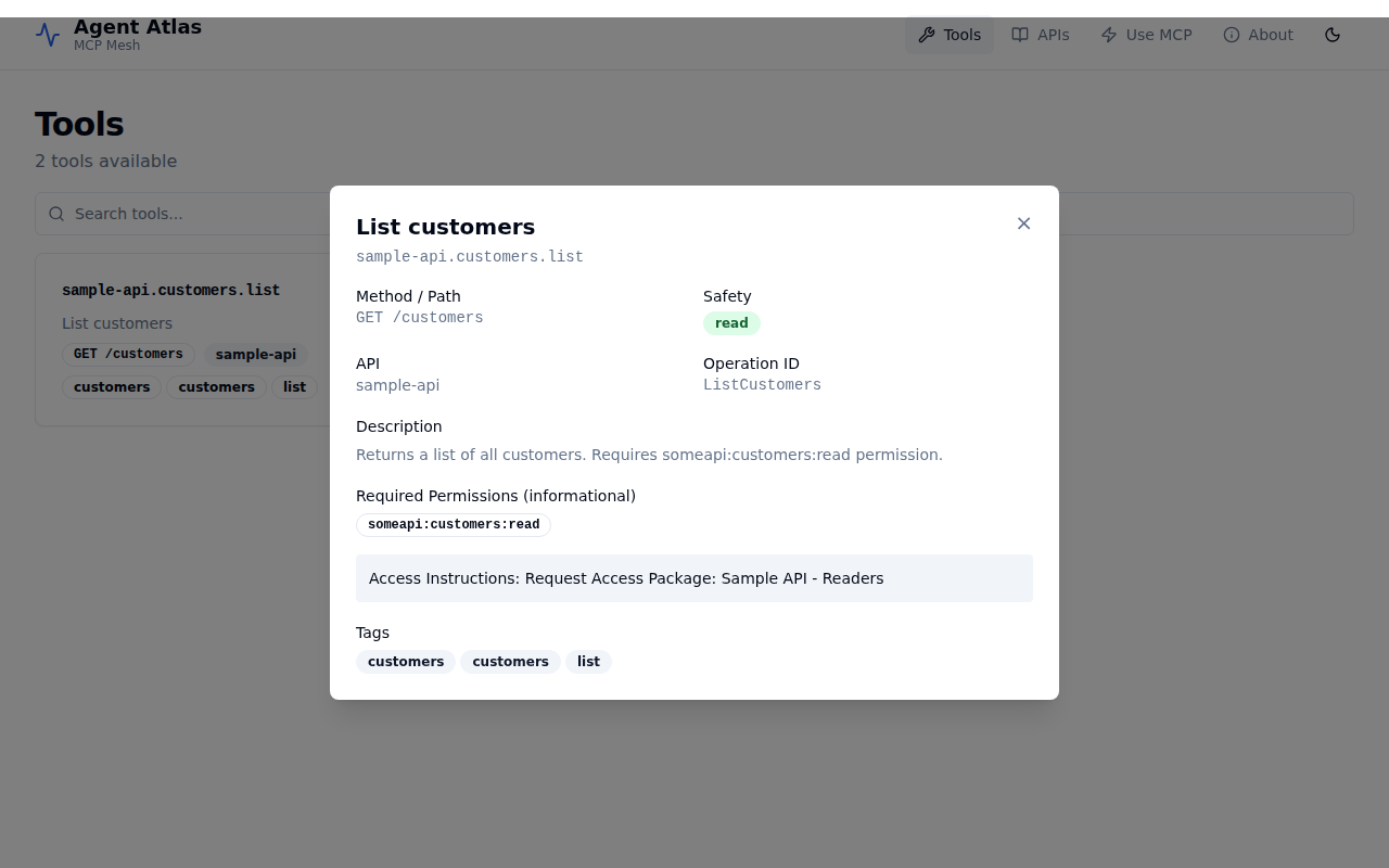 Agent Atlas — tool detail (light mode)