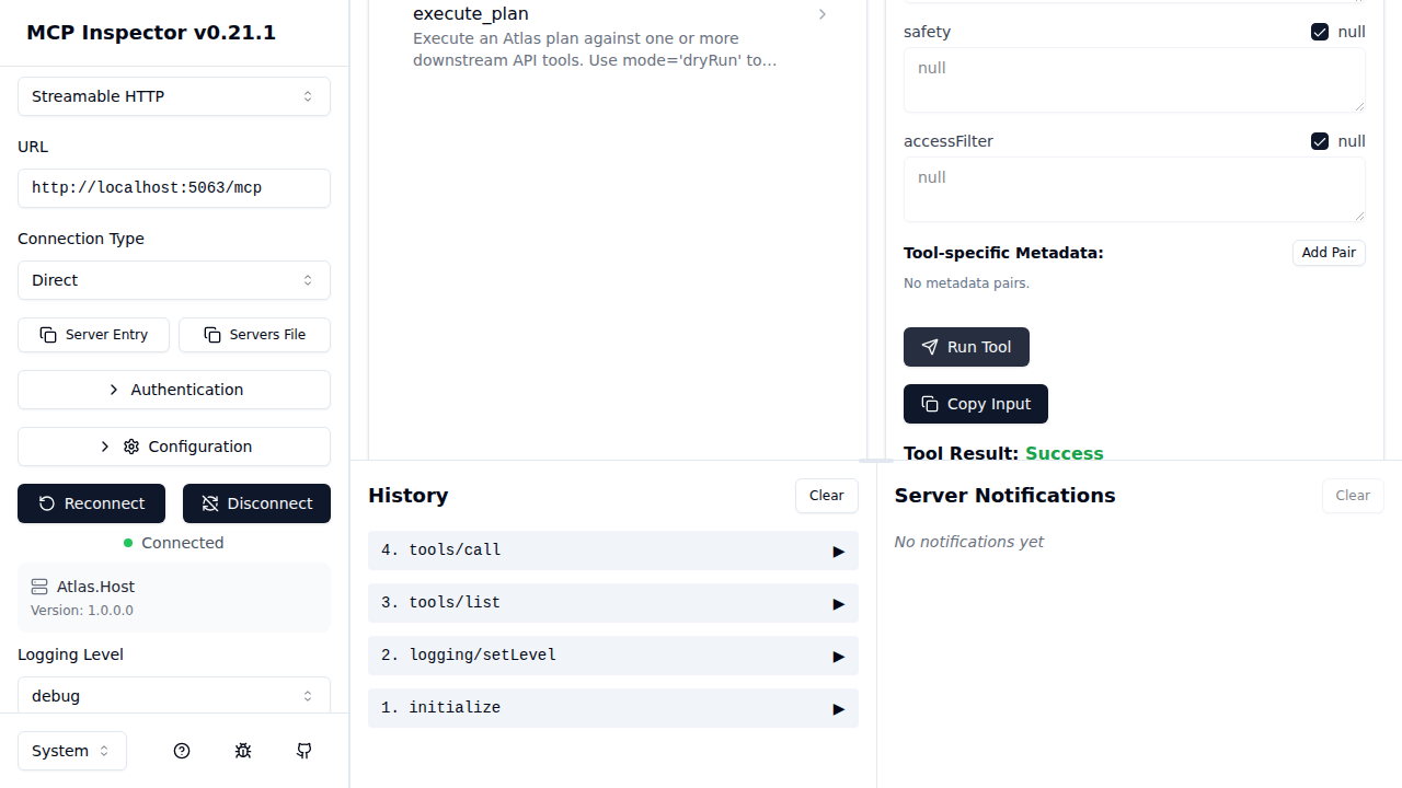 MCP Inspector — search_tools result