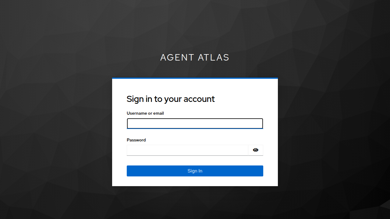 Keycloak login page — sign in to Agent Atlas realm